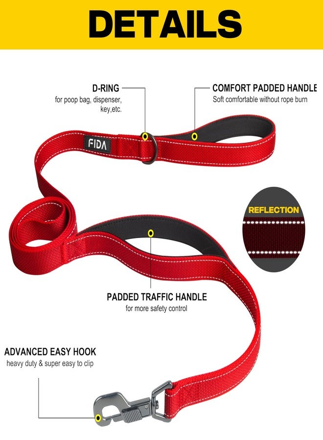 Fida 5 FT Heavy Duty Dog Leash with 2 Comfortable Padded Handles, Traffic Handle & Advanced Easy Snap Hook, Reflective Walking Lead for Large, Medium & Small Breed Dogs, Red - Image 2
